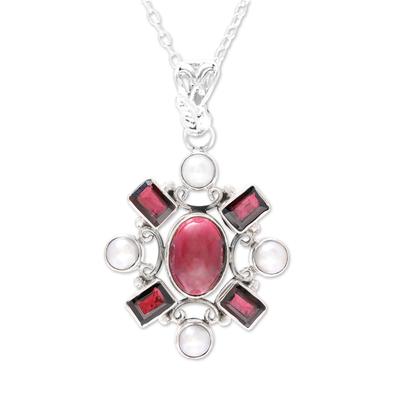 Alluring Style,'Garnet and Cultured Pearl Pendant Necklace from India'