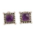 Picture Perfect in Purple,'Checkerboard Faceted Amethyst Sterling Silver Stud Earrings'