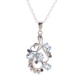 Glittering Blue,'Rhodium Plated Blue Topaz and Sapphire Pendant Necklace'