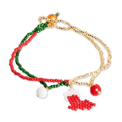 Cute Christmas Boot,'Christmas Boot Pendant Bracelet with Crystal & Glass Beads'