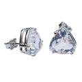 Pyramid of Light,'Brazil Crystal Quartz Rhodium Plated Silver Stud Earrings'