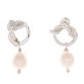 Pearly Knots,'Polished Sterling Silver Dangle Earrings with White Pearls'