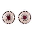 Confidence Button,'Polished Sterling Silver Button Earrings with Pink Onyx Gems'