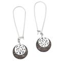 Circle Sulur,'Balinese Coconut Wood Sterling Silver Dangle Earrings'