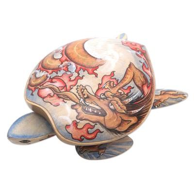 'Wooden Turtle Jewelry Box with Hand-Painted Dragon Design'