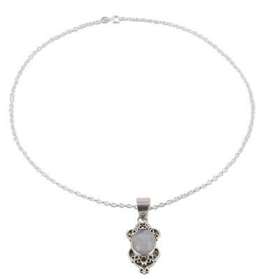 Gleam of Hope,'Rainbow Moonstone and Sterling Silver Pendant Necklace'