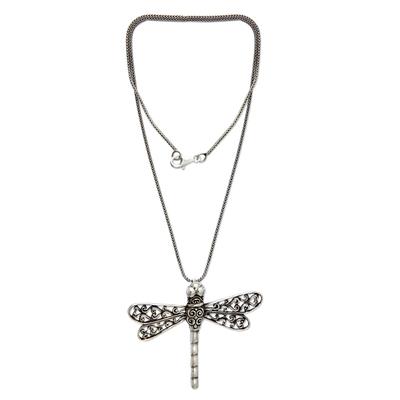 'Lucky Dragonfly' - Unique Indonesian Sterling Silver Pendant Neck