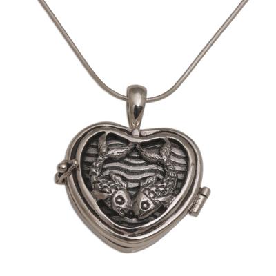 Koi Couple,'Koi Fish Heart Shaped Sterling Silver Locket Necklace'