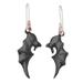 Nocturnal Passion,'Black Garnet and Sterling Silver Dangle Earrings with Bats'