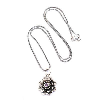 'Sacred Lilac Lotus' - Hand Crafted Floral Amethyst and Sterling Silver Ne