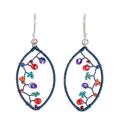 Blue Copper Web,'Blue Copper Wire Web Inspired Dangle Earrings With Beads'