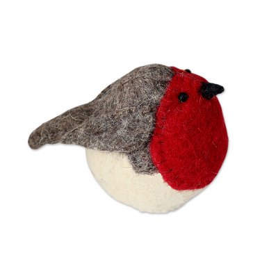 Wool tree top ornament, 'Robin Delight'