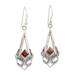 Perfect Pendulum,'Square Faceted Garnet Sterling Silver Dangle Earrings'