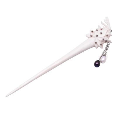 Dragonfly Home,'Bone and Cultured Pearl Dragonfly Hair Pin from Bali'