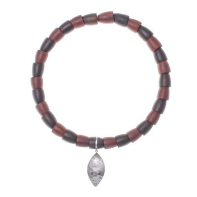 Fascinating Leaf,'Sterling Silver and Wood Beaded Pendant Necklace'