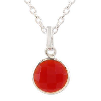 Swing Low in Orange,'Hand Made Carnelian and Sterling Silver Pendant Necklace'