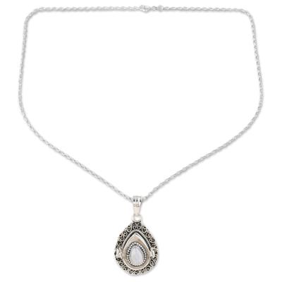 Lunar Blessing,'Sterling Silver Locket Pendant Necklace with Moonstone'