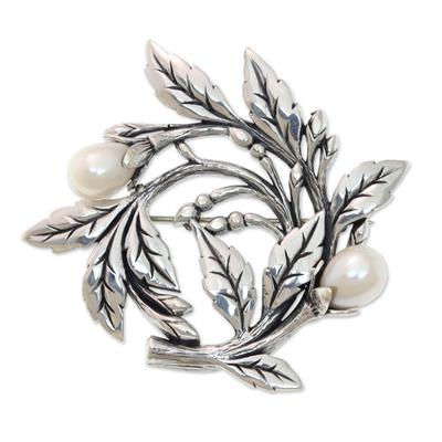 Budding Cotton,'Artisan Handcrafted Pearl Brooch P...