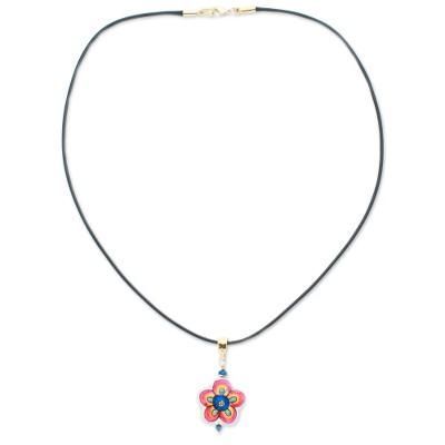 'Gold-Accented Floral Howlite Pendant Necklace in Vibrant Hue'