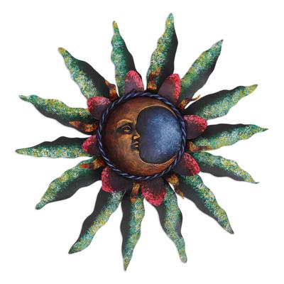 Gleaming Eclipse,'Crescent Moon Steel Wall Sculpture in Green from Mexico'