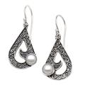 Sea Waves in White,'Sterling Silver and Cultured Freshwater Pearl Dangle Earring'