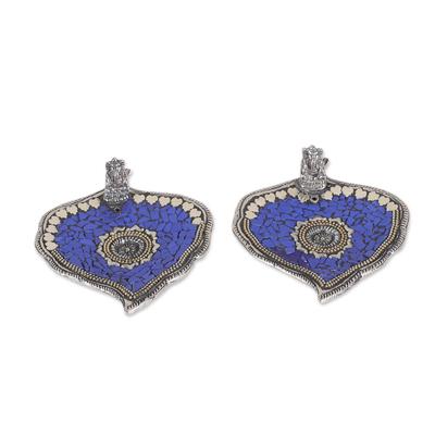 Blue Betel,'Blue Resin Mosaic Incense Holders (Pair)'