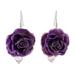 Floral Temptation in Purple,'Natural Rose Dangle Earrings in Purple from Thailand'