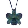 Indigo Blossom,'Handmade Natural Orchid Flower Long Pendant Necklace'