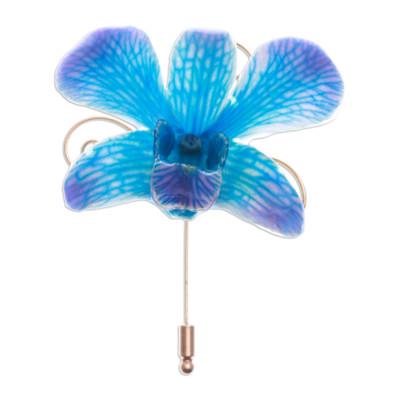 Forever Blue,'Natural Orchid Gold Plated Stick Pin...