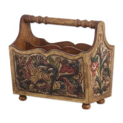 'Songbirds' - Hand Tooled Leather and Mahogany Magazine Rack