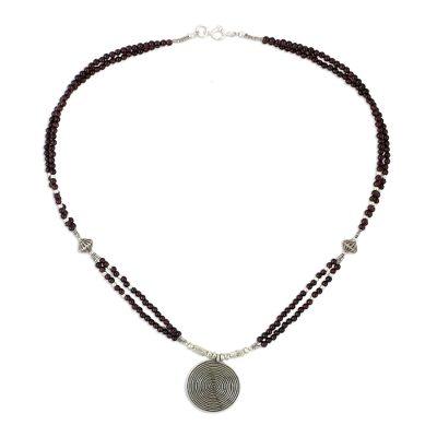 'Mind Journey' - Hand Crafted Fine Silver and Garnet Pendant Necklace