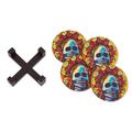 Skeleton Bride,'Pinewood Coasters with Base Skull (Set of 4) from Mexico'