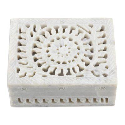 Leaf and Vine,'Hand Carved Decorative Soapstone Floral Box'