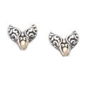 '18k Gold-Accented Silver Stud Earrings with Whale Tail Motif'
