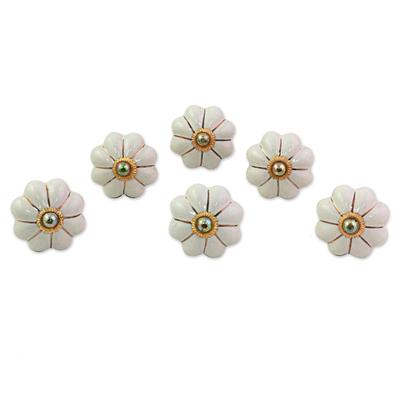 'Ceramic Cabinet Knobs Floral Off-White (Set of 6) India'