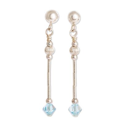 Sky Wand,'Blue Swarovski Crystal and Silver Dangle Earrings'
