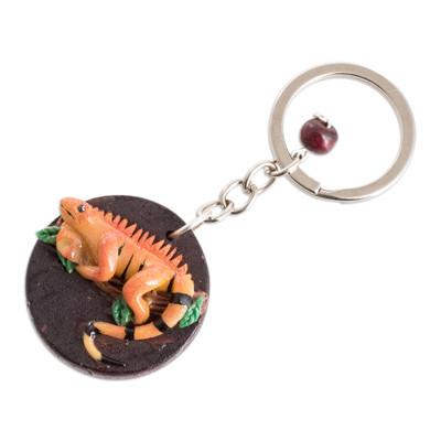 The Little Iguana,'Handmade Painted Pinewood and Cold Porcelain Iguana Keychain'