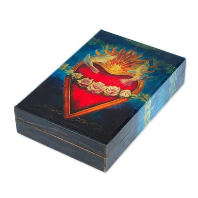 Sacred San Miguel's Heart,'Pine Wood Decoupage Decorative Box from Mexico'