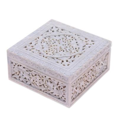 'Floral Medallion' - Indian Jali Soapstone Jewelry Box