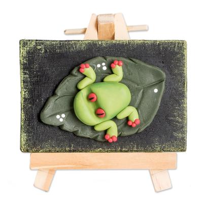 Exotic Frog,'Cold Porcelain Frog Decorative Accent with Pinewood Easel'