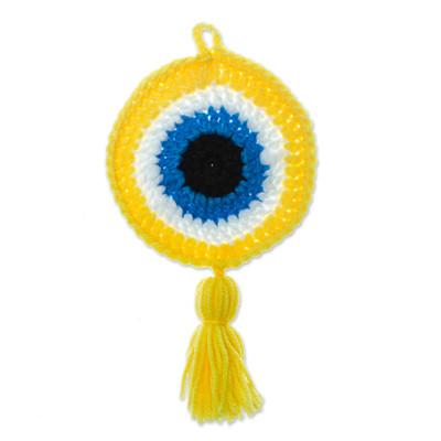 See No Evil in Yellow,'Wall Accent Hand Crocheted in Mexico'