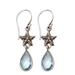 Starfish Drop,'Handmade Blue Topaz Sterling Silver Starfish Dangle Earrings'