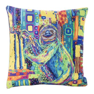 Sloth of Dreams,'Multicolored Cushion Cover from Costa Rica'