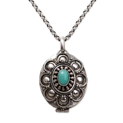 Island Dreams,'Sterling Silver and Reconstituted Turquoise Locket Necklace'