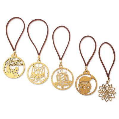 Magical Eve,'Set of 5 Handcrafted Gold-Toned Ornaments from Bali'