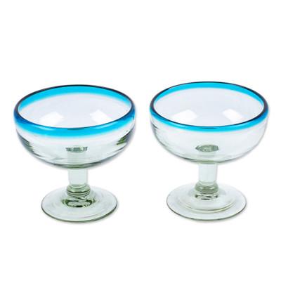 Aqua,'Pair of Cocktail Glasses Handblown from Recy...