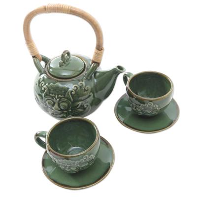 Barong Tea,'Ceramic Barong-Themed Tea Set for Two (5 Pcs)'