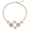 Cultured pearl and rose quartz flower necklace, 'Quintet'