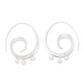 Pearly Spiral,'Grey Cultured Pearl Drop Earrings in a High Polish Finish'