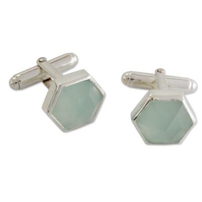 Chalcedony cufflinks, 'Be a Star'